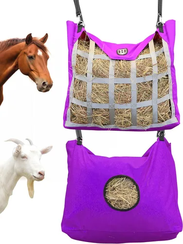 Vista 10 de Harrison Howard Bolsa de heno duradera para caballos de alta calidad, bolsa de heno de alimentación lenta de tela impermeable, bolsa de caballo