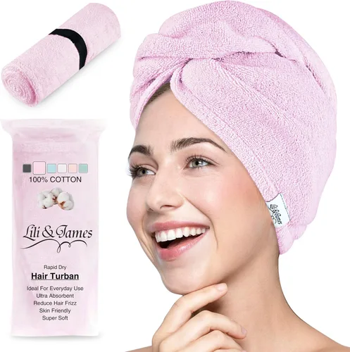 Vista 15 de Lili&James Toalla de pelo de 100% algodón para mujeres/niños Toalla de pelo con envoltura de secado rápido, suave y absorbente con botón doble