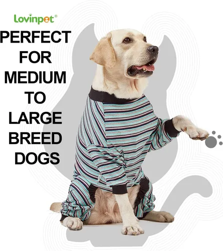 Vista 3 de LovinPet Pijama grande para perro, camisa de algodón multicolor a rayas, cuerpo completo 99.9% algodón, pijama para perro de raza grande, pijama