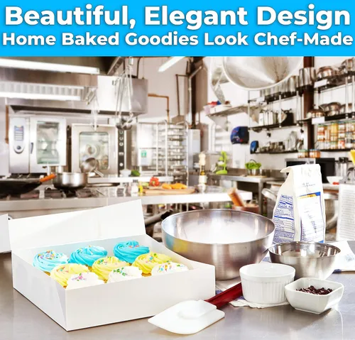 Vista 2 de Caja de panadería resistente a la grasa resistente a la grasa de 10 pulgadas, 5 unidades. Cajas de pastelería blancas de grado profesional de 10 x