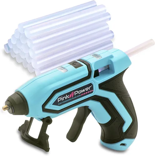 Vista 8 de Pink Power Mini kit de pistola de pegamento caliente inalámbrica con soporte, 20 varillas, funciona con pilas, inalámbrico, calentamiento rápido