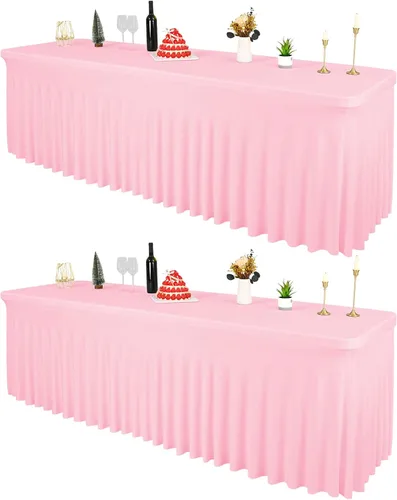 Vista 32 de 2 Packs Black Spandex Table Clothes for 6 Foot Rectangle Tables, Wrinkle Resistant Fitted Tables Cover, Washable Stretch Table Skirts for Weddings