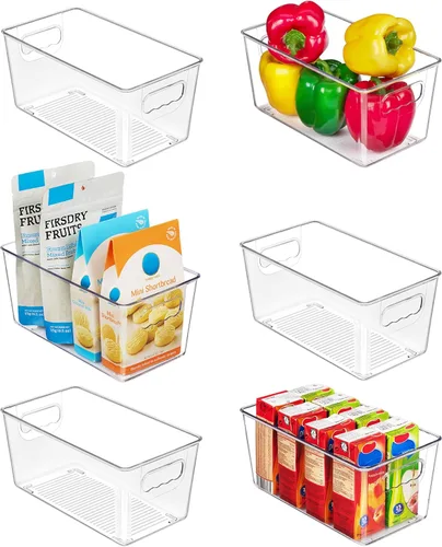 Vista 12 de Vtopmart Contenedores de Almacenamiento de Plástico Transparente, 6 PCS Contenedores Organizadores de Despensa con Asa para Refrigerador, Nevera