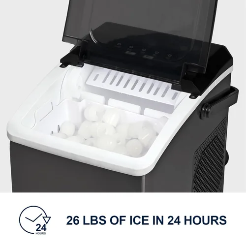 Vista 5 de Koolatron Máquina compacta para hacer hielo de encimera con controles digitales e indicadores LED, cubitos de hielo listos en 6-8 minutos, hace 26