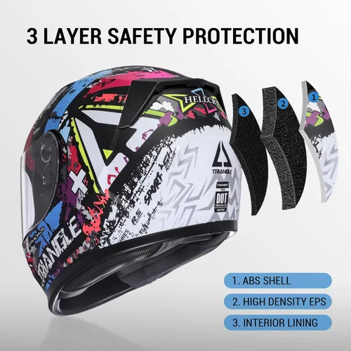 Vista 5 de TRIANGLE Cascos de Motocicleta para Niños Cascos de Cara Completa para Jóvenes Cascos Ligeros con 2 Viseras Aprobados por DOT