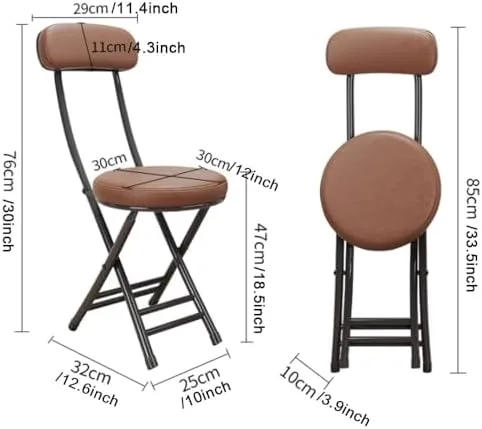 Vista 3 de Compact Foldable Bar Stool with Backrest & Round Cushion - Space-Saving Portable Chair for Kitchen, Dining, Living Room, Office & Balcony - Stylish