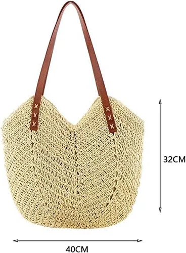 Vista 6 de Straw Bag Summer Beach Bags for Women Straw Purses Large Woven Tote Bag Boho Crochet Beach Bag for Vacation Travel