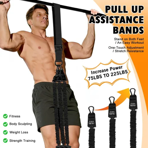 Vista 4 de Two Foot Pull Up Assistance Bands,Heavy Duty Pull Up Workout Bands,Adjustable Weight/Size with Comfortable Fabric Feet/Knee Rest for Home Gym