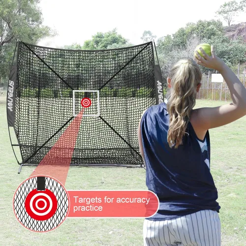 Vista 4 de 6'X6' Baseball Softball Practice Net,Pitching Net,Batting Net,with Bonus Strike Zone,Target and Bow Frame,for Hitting,Pitching,Catching