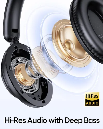 Vista 4 de TAGRY Auriculares híbridos con cancelación activa de ruido, 100 horas de reproducción, inalámbricos, sobre la oreja, Bluetooth con carga rápida