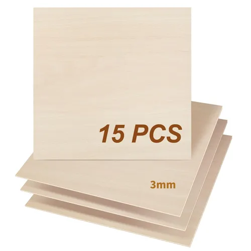 Vista 2 de 15 hojas de tilo de 1/8 pulgadas, madera contrachapada de 1/8 pulgadas x 11.8 x 11.8 pulgadas, madera contrachapada de balsa para corte láser