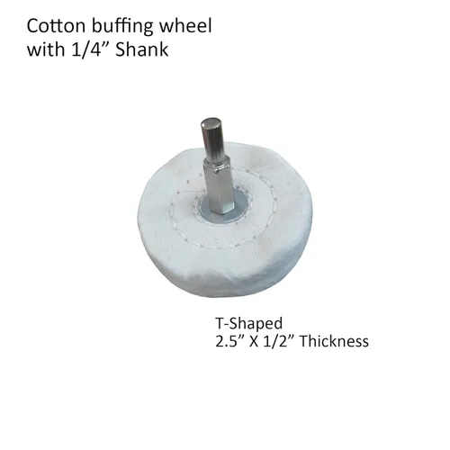 Vista 6 de Kit de pulido de aluminio de 5 piezas para taladro, el kit incluye 4 ruedas de pulido de algodón montadas de 1/4 pulgadas y 1 barra compuesta