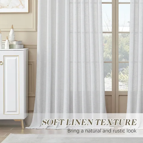 Vista 4 de MASWOND 2 paneles de cortinas plisadas blancas de 80 pulgadas, mezcla de lino filtrante de luz, con pestañas traseras, para sala de estar