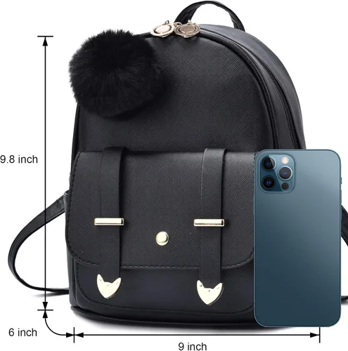 Vista 3 de I IHAYNER Mochila de moda para niñas y adolescentes, monederos de piel sintética con pompón, bolsa de hombro