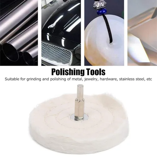 Vista 4 de ViaGasaFamido Kit de rueda de pulido de tela blanca para taladro tipo plano de algodón, herramientas de pulido de superficie de espejo con mango
