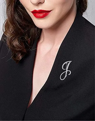 Vista 5 de A-Z - Broches chapados en plata, 26 letras, broches de metal, broches de pedrería de cristal transparente.