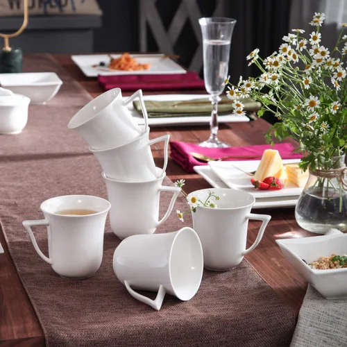 Vista 8 de MALACASA Coffee Mugs Set, 10 OZ Porcelain White Coffee Mugs Espresso Cups Set of 6, Ceramic Cups Mugs Set with Handle for Cappuccino, Tea and Cocoa