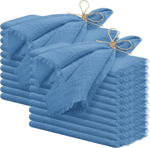 Vista 15 de 24 servilletas de tela hechas a mano con flecos beige, 16 x 16 pulgadas, delicadas servilletas de algodón rústico a granel para bodas, cenas, fiestas