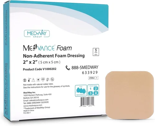 MedVance TM Foam - Apósito de espuma hidrofílica no adhesivo impermeable de 2 x 2 pulgadas, caja de 5 apósitos