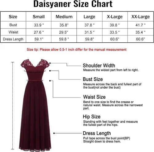 Vista 3 de Daisyaner - Vestido largo formal de encaje floral para mujer, elegante vestido con cuello en V para invitadas de boda