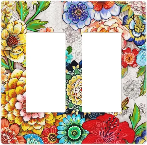 Vista 186 de Placa de Pared en Blanco de 1-Gang Sin Dispositivo Beige Lindo Vintage Boho de los 70s Hongo Fungus Planta Floral Botánica Libélula Interruptor