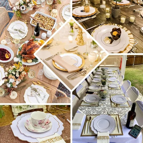 Vista 5 de Efavormart - Paquete de 10 platos de postre de plástico duro transparente de 8 pulgadas, vajilla desechable, platos de ensalada barrocos resistentes