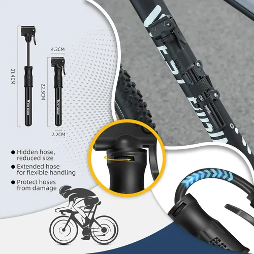 Vista 3 de Mini bombas de bicicleta con válvula Presta y Schrader, mini bomba de mano, bomba de inflado portátil con kit de reparación, bomba de inflador