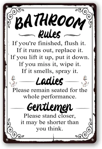 Vista 8 de Letrero de metal con texto en inglés «Please Flush Toilet Sign», «Stand Closer Its Shorter Than You Think», letrero de metal con texto en inglés