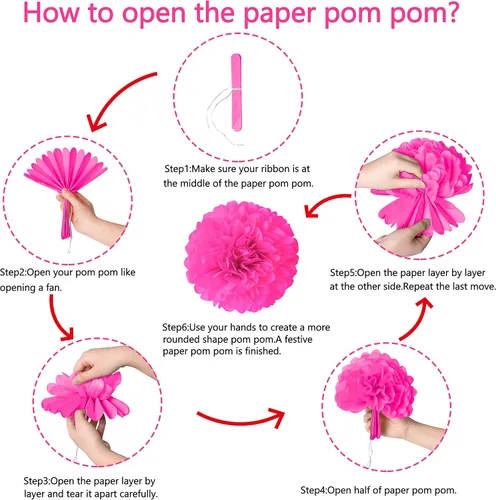 Vista 5 de Moon Boat Juego de abanicos de papel de 35 piezas - Decoración para cumpleaños, despedida de soltera, despedida de soltero, boda (color rosa)