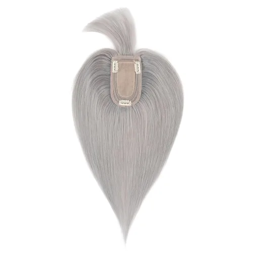 Vista 10 de Elailite Pelucas para mujeres con flequillo, cabello humano real, topper con cabello fino delgado de 13 cm x 7.1 cm, base de seda, cabello Remy