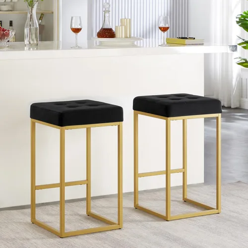 24KF Juego de 2 taburetes de bar contemporáneos de altura de mostrador para isla de cocina, silla de bar/taburete de bar acolchado de terciopelo