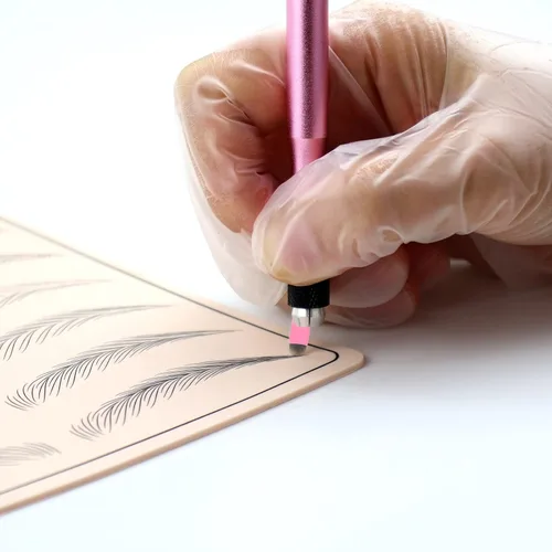 Vista 3 de 50 piezas de hoja de microblading desechables rosa #14 nano-cuchillas 0.006 in nano-agujas perfectas para trazos de cabello, cejas, agujas más finas