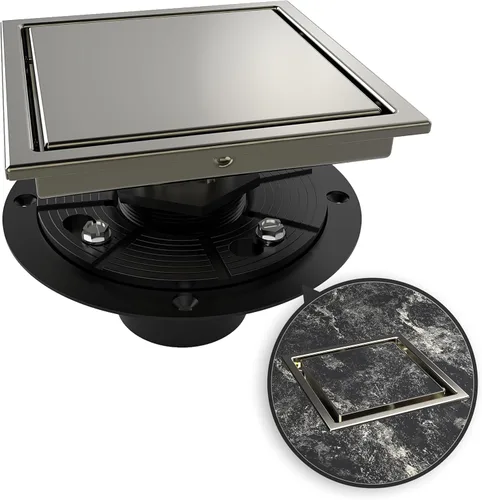 Vista 8 de WEBANG Drenaje de ducha cuadrado de 4 pulgadas con drenaje de piso cepillado con brida reversible cubierta 2-en-1 inserto de azulejos rejilla