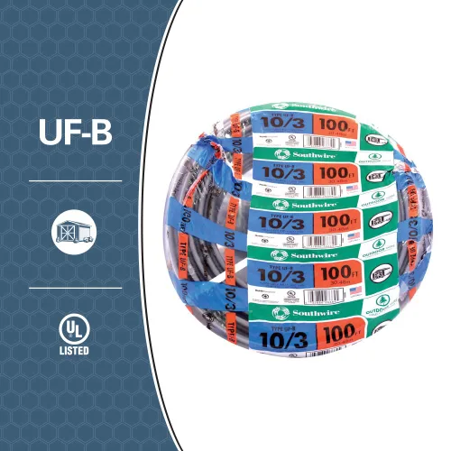 Vista 2 de Woods 13059123 Romex SIMpull 10/3Uf-W/Gx100 Tipo Uf-B Cable de construcción; 10/3; 100 pies; PVC; Pies; Gris