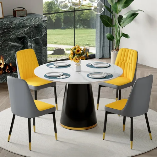 Vista 35 de Mesa de comedor redonda para mesa de comedor de 4/6, 45 pulgadas, mesa de cocina pequeña con pedestal estable, mesa de comedor moderna para cocina