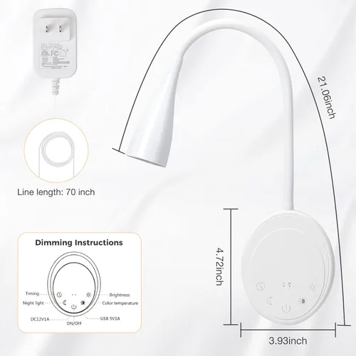 Vista 8 de SANKEDOU Luz de lectura LED para montaje en pared, luces de lectura de cabecera con control táctil, 5 regulables, salida USB, luz nocturna