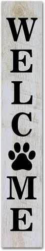 Vista 6 de TYmall Rustic Home Sweet Home - Letrero de bienvenida para puerta delantera, decoración de patas de perro, 7.8 x 47 pulgadas