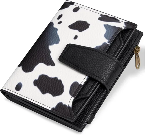 Vista 32 de Airkit Cartera para mujer, pequeña cartera de cuero para mujer, plegable, compacta, con bloqueo RFID, tarjetero de crédito, mini bolso de viaje