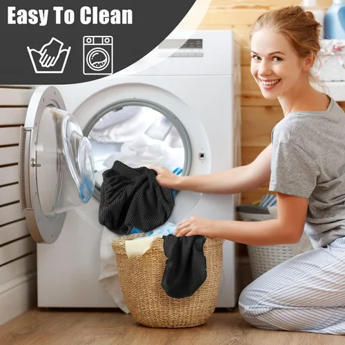 Vista 6 de Funda para tapa de inodoro y funda para tanque de inodoro, juego de fundas elásticas para inodoro para baño, tela jacquard de poliéster y elastano