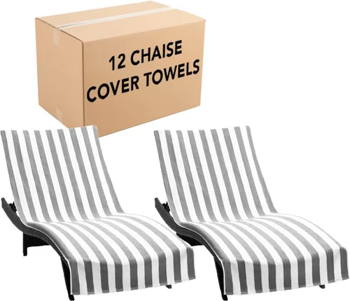 Vista 14 de Arkwright California Chaise Lounge Cover - Paquete de 2 - Toalla Cabana de Algodón Suave a Rayas con Portabolsillos para Silla de Playa, Piscina