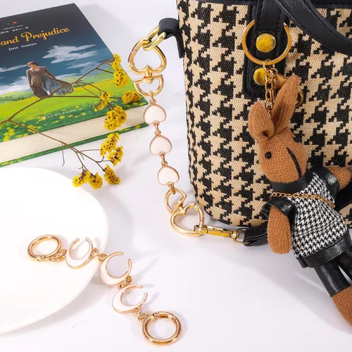 Vista 3 de 2 unidades extensoras de bolsa de cadena de corazón y luna, extensores de correa para bolso, cadena de oro, correa de repuesto para monedero