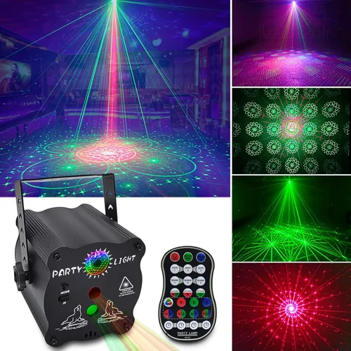 Vista 10 de Luces de fiesta de discoteca 3 en 1, luz estroboscópica LED DJ Rave, proyector de luz de escenario con control remoto activado por sonido, luces