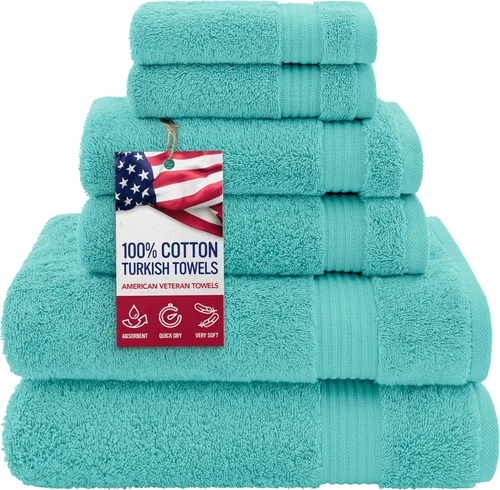 Vista 57 de Juego de toallas American Veteran Towel, de lujo, 6 piezas de algodón 100 % turco para máxima suavidad y absorción, para hotel y spa