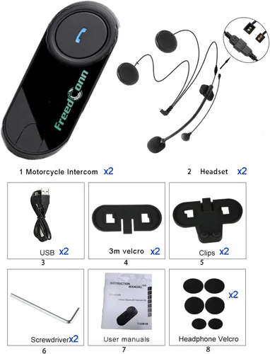 Vista 7 de FreedConn TCOM VB - Auriculares Bluetooth para motocicleta, sistemas de comunicación de casco de 2 vías 800M, casco intercomunicador Bluetooth