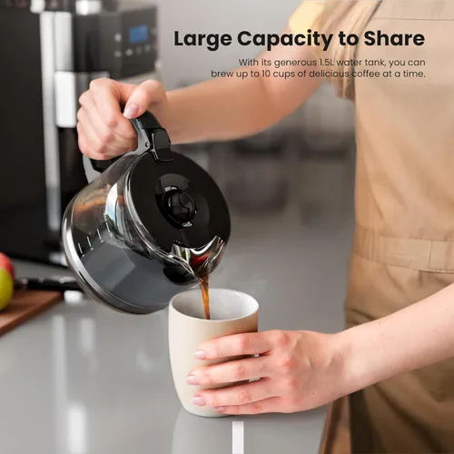 Vista 6 de Electactic Cafetera de goteo de 10 tazas con molinillo integrado, moler y preparar programable, máquinas de café con pantalla táctil LED