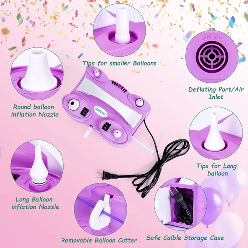 Vista 4 de AGPTEK Electric Air Balloon Pump, 110V 600W Rose Red Portable Dual Nozzle Inflator/Blower for Party Decoration