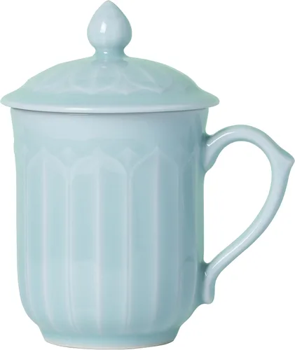 Taza de té de loto de porcelana con tapa y asa, taza de café única de 12 onzas, apta para microondas y lavavajillas, regalos para mujeres y hombres,