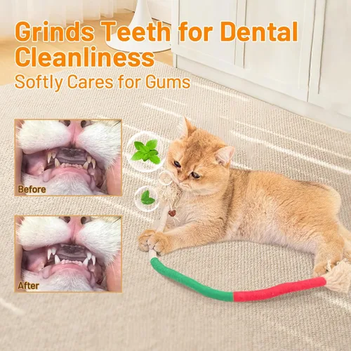 Vista 3 de Gochanmon Juguetes para gatos, cuerdas para masticar con hierba gatera natural, juguete de limpieza de dientes seguro para gatitos