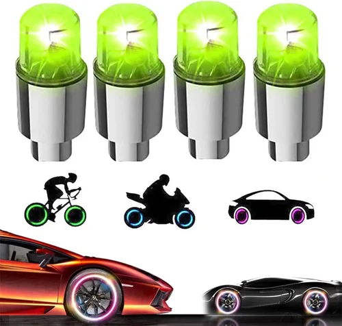 Vista 9 de Paquete de 4 tapas LED de vástago de válvula, luces para neumáticos de automóvil, ensamblajes de ruedas, iluminan aire neón, bicicleta, motocicleta