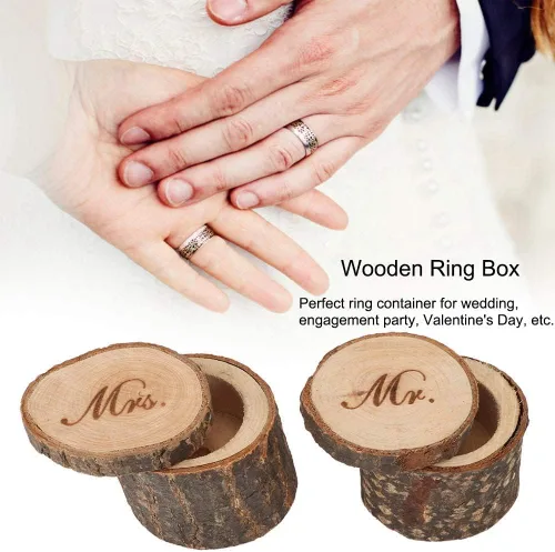 Vista 3 de AUNMAS Caja de recuerdos de boda, baúl de almacenamiento de memoria de madera para joyas, anillos, regalo rústico grabado para aniversario